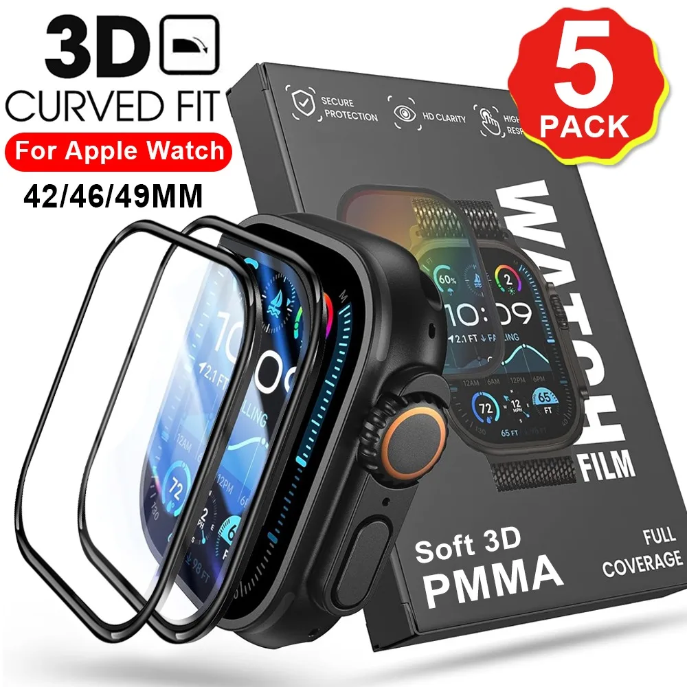 1-5PCS 3D Curved Screen Protector For Apple Watch Ultra 3 2 1 49MM HD Clear Soft Glass Films for iWatch Series 11 10 42MM 46MM