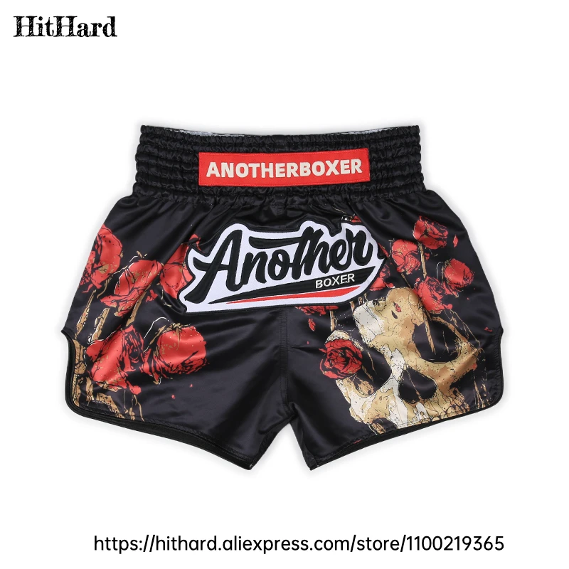 

Muay Thai Shorts Men Women Child Thailand Satin Boxing Grappling Shorts Skull Roses Sublimated Kickboxing Training Team Pants