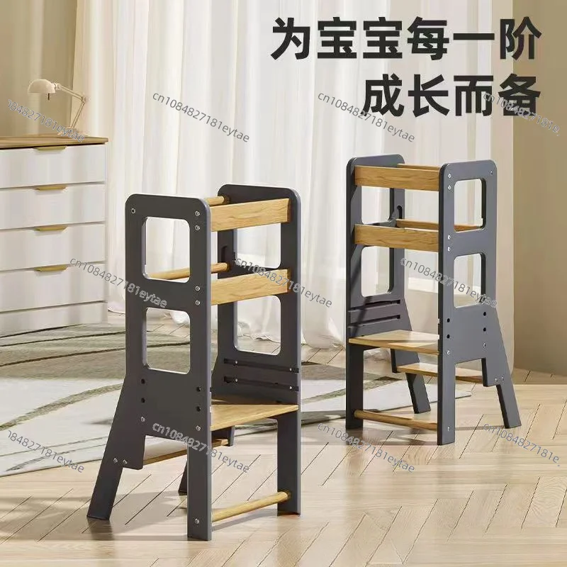 Creative Solid Wood Montessori Learning Tower Step Stool for Kids Sink Bathroom with Handrail