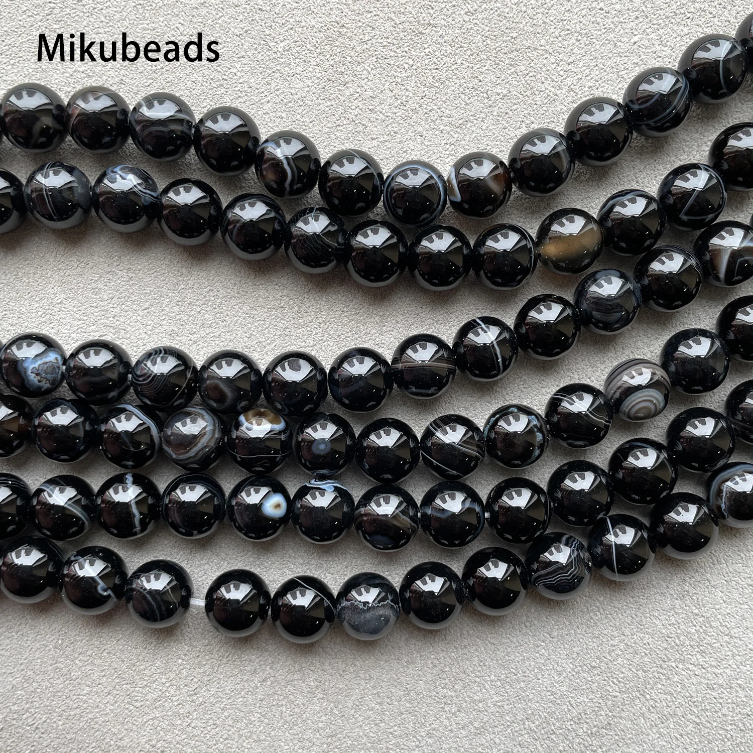 Natural Black Stripe Agate 6mm 8mm Smooth Round Loose Beads For Jewelry Making DIY Bracelets Necklace Strand