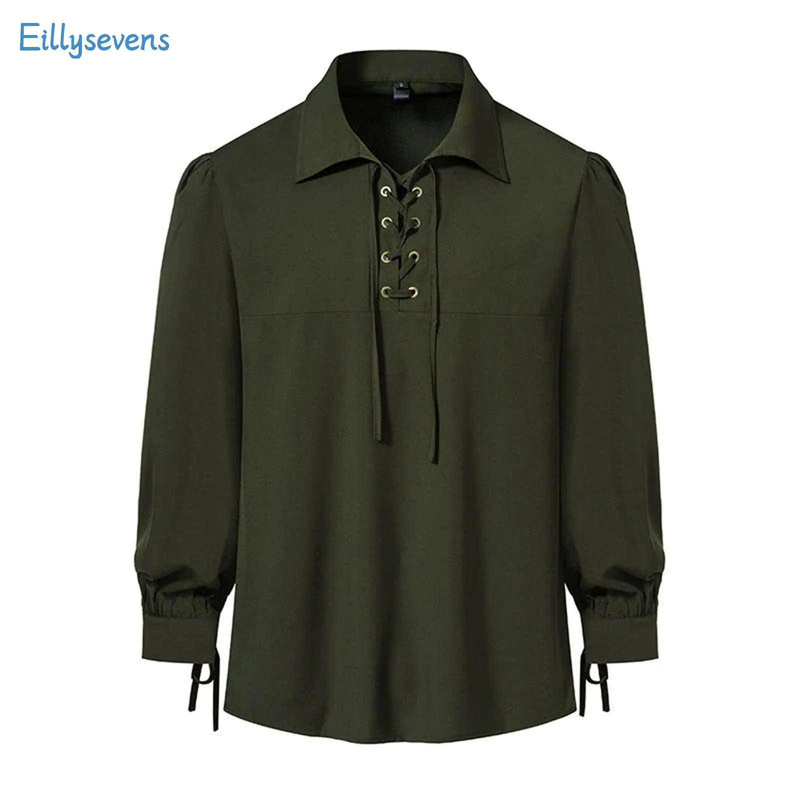 Men'S Retro Trend Shirts Fashion Classic Lace-Up Lapel Long Sleeve Shirts Party Punk Hippie Casual Shirts Palace Style Shirts