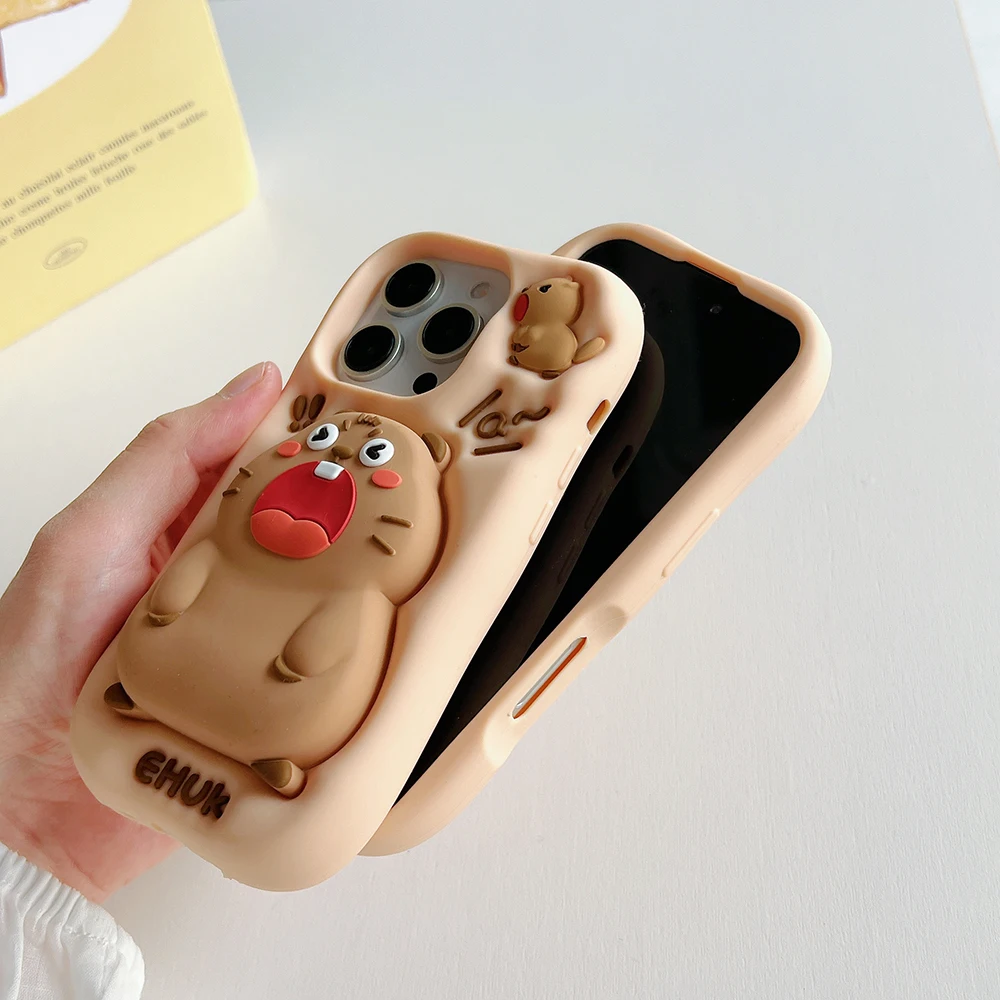 Lustige 3D-Tiere Capybara Teleskophalterung Hülle für iPhone 16 Plus 15 14 13 11 12 Pro Max Weiche Silikon-Ständerhalter-Abdeckung – Detail 7