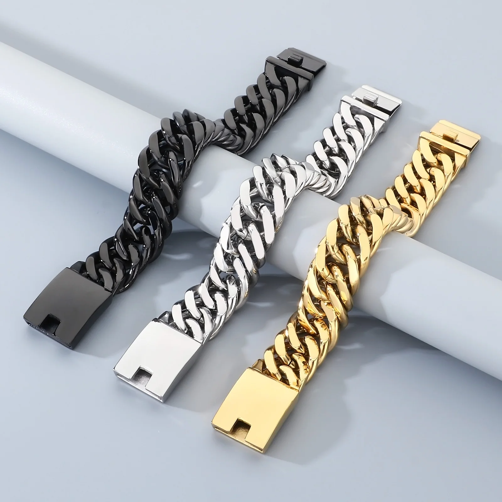 

Хип-хоп кубинский браслет с двойной пуговицей, мужские атмосферные браслеты из сплава, индивидуальный более толстый браслет, 2021, ювелирные изделия