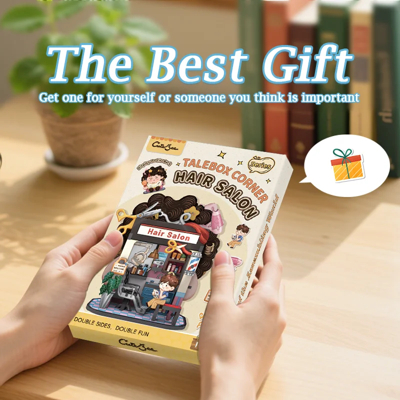 CUTEBEE سلسلة متجر صغير لتقوم بها بنفسك منزل مصغر ثلاثية الأبعاد ألعاب ألغاز خشبية اليدوية دمية عدة لعلبة الزاوية الشعر سولان