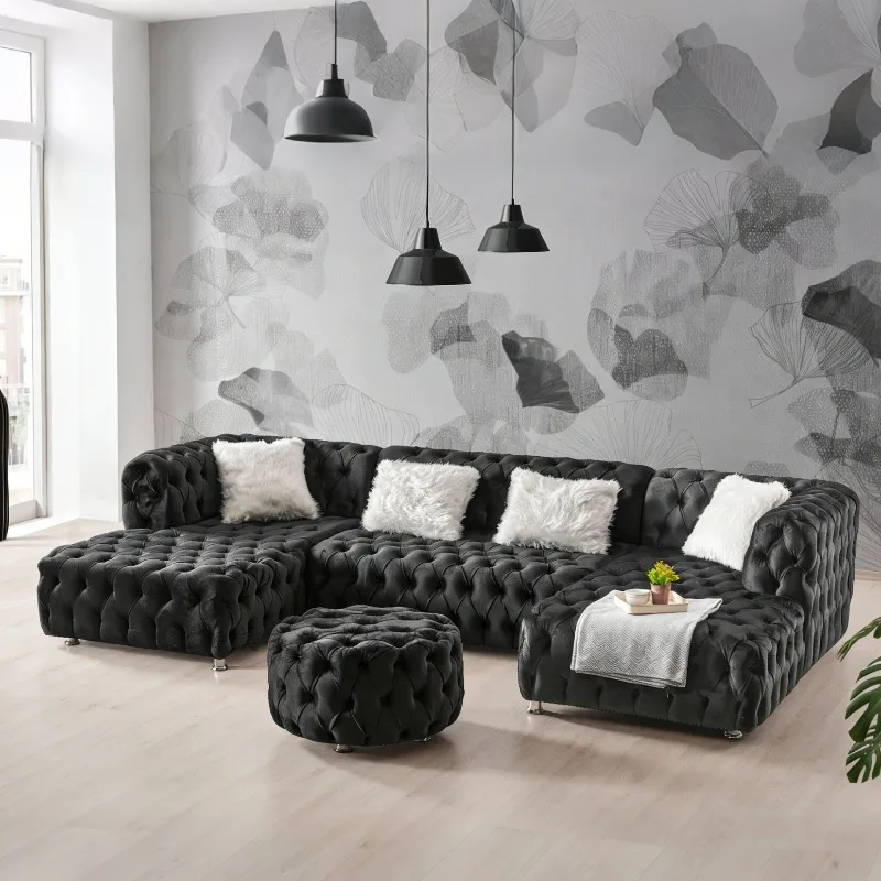 Italian minimalist villa living room shopping mall hotel lobby U-shaped cinema double concubine  deep space gray velvet sofa