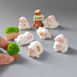 9 PCS 2024 Cartoon Kwaii Sheep Family Figurine Diy Landscape Home Cute Room Decor Miniature Fairy Garden Decor New Year Gift
