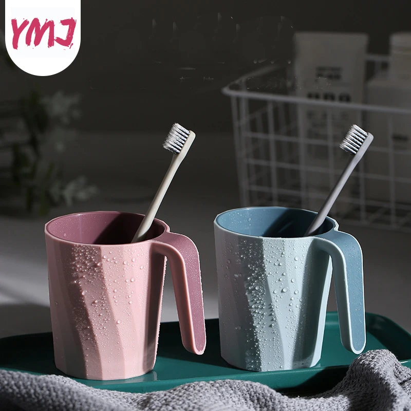 360ml Plastic Cup Toothbrush Holders Washing Drinking Home Bathroom Tumblers Tooth Mug Cup with Handle Bathroom Accessories