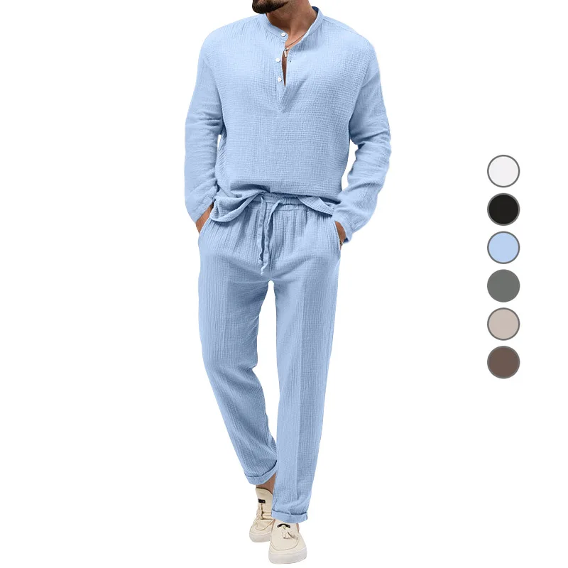 

Loose Long Sleeve T-shirt And Pants Set Casual Sportswear Pure Color Cotton Polyester Blend Autumn Collection Men's Wear