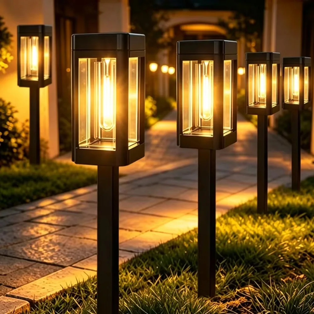 Upgraded Solar Panel Lawn Path Lights All Night Lighting Waterproof Outdoor Garden Walkway Yard Decorative Lamp 4Pack 1