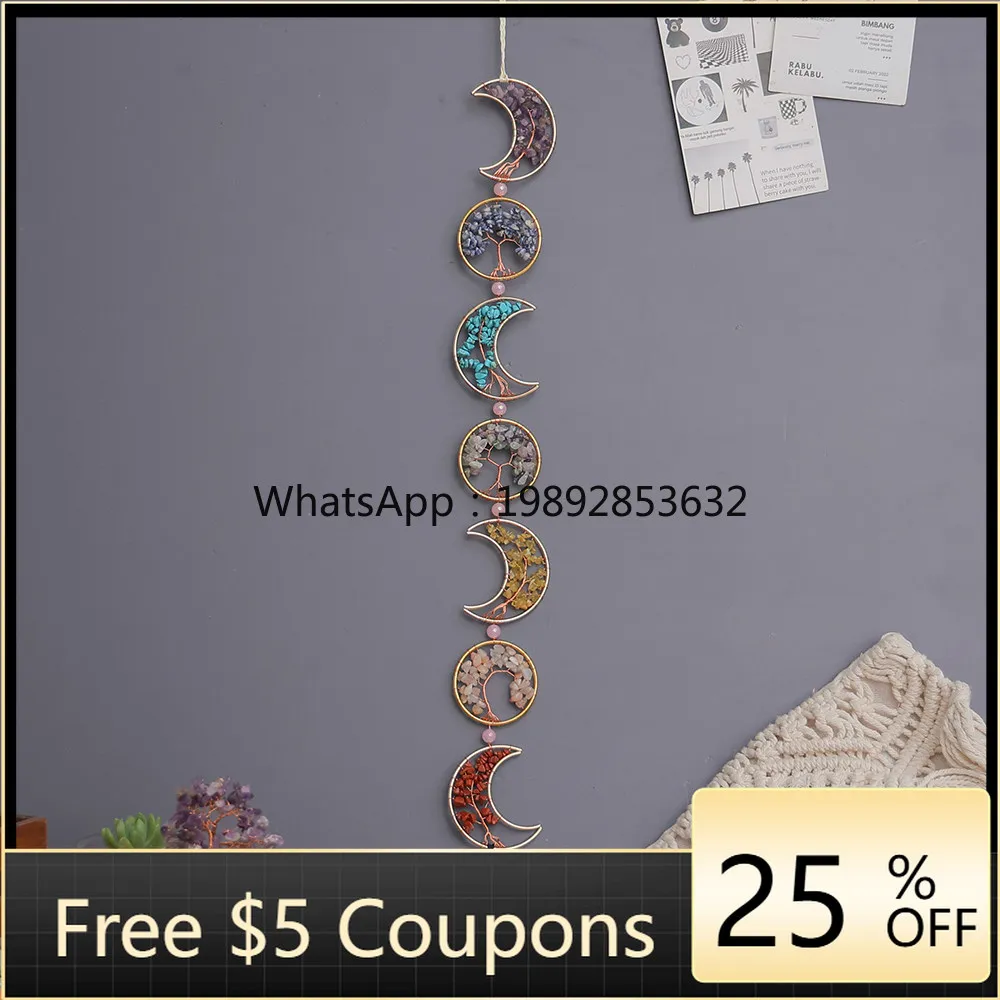 

Color seven rings crystal gravel tree of life handwoven wind chimes room balcony wall decoration pendant