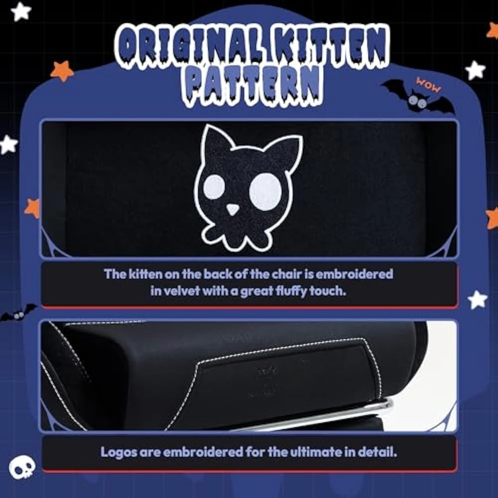 Cadeira para jogos fofa com orelhas de gato e suporte lombar de massagem, cadeiras ergonômicas para computador com apoio para os pés e apoio de cabeça, cadeira para jogos