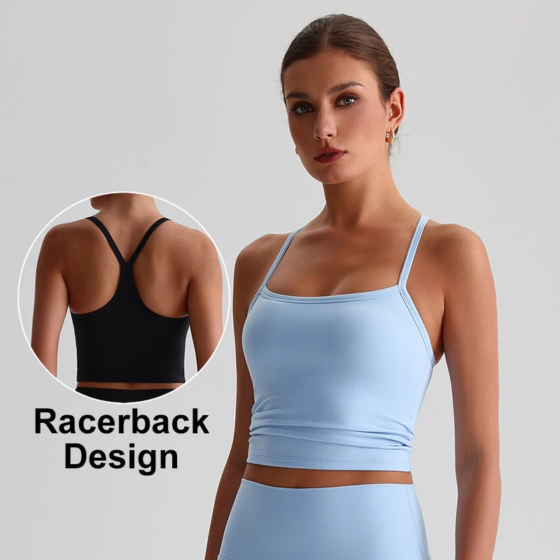 

Women's 2 In 1 Yoga Tank Tops Slim Fit Racerback Gym Crop Top Woman Fitness Padded Push Up Longline Sports Bra