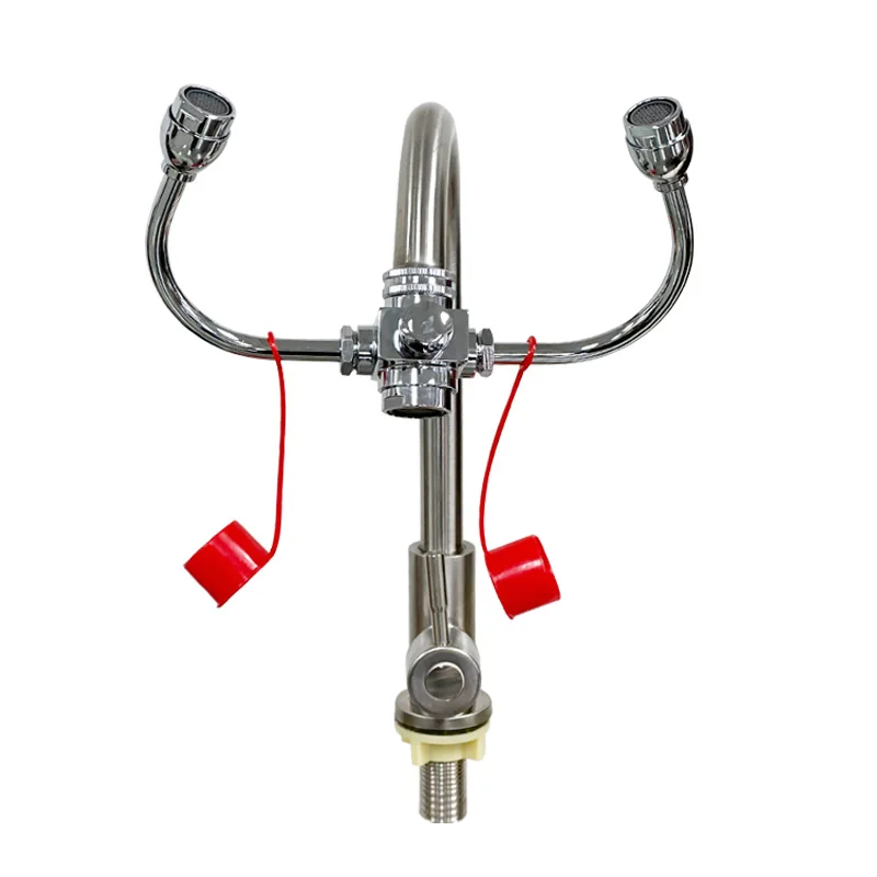 

An installable eye wash station with canvas faucet safety product