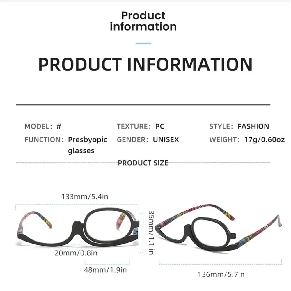 Colourful Frame Makeup Reading Glasses Magnifying Flip Down Clamshell Cosmetic Presbyopic Glasses for Women Diopter +1.50~+4.0