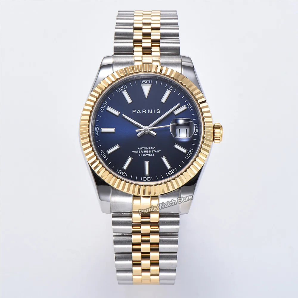 Parnis 39.5mm Deep Yellow Stereosc Bezel Elegant Luminous Marker Automatic Men Wristwatch Sapphire Crystal