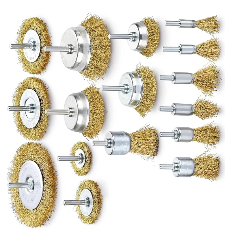 

A02F-Набор латунных проволочных щеток-для дрели-дротового колеса для удаления ржавчины, проволочная чашечная щетка и торцевая щетка, 16 шт.