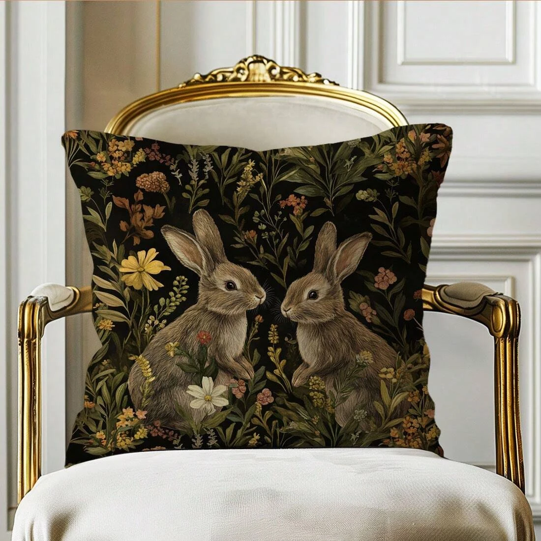 Botanischer Hasen-Kissenbezug, doppelseitig, 2D-Druck, zeitlos, weicher Kissenbezug, Wohnzimmer, Schlafzimmer, Sofa, Dekoration, bezaubernde Atmosphäre, Geschenk