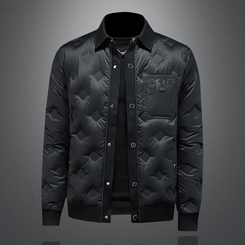 

ZhanChao Brand Men's Lightweight Patchwork Knitted Stand Collar down Jaet Diamond id Pattern Faionable Urban Sle Coat