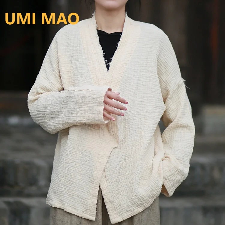 UMI MAO Cotton And Hemp Coat Femme Loose And Vintage Literature Cool Button Top Coat Autumn Jacket Women