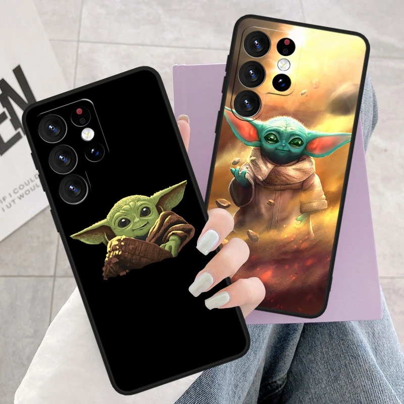 Cartoon Baby Yodas S-tar W-ars For Samsung S24 S23 S22 S21 S20 FE S10e S10 S9 Ultra Plus Plus Soft Silicone Black Phone Case