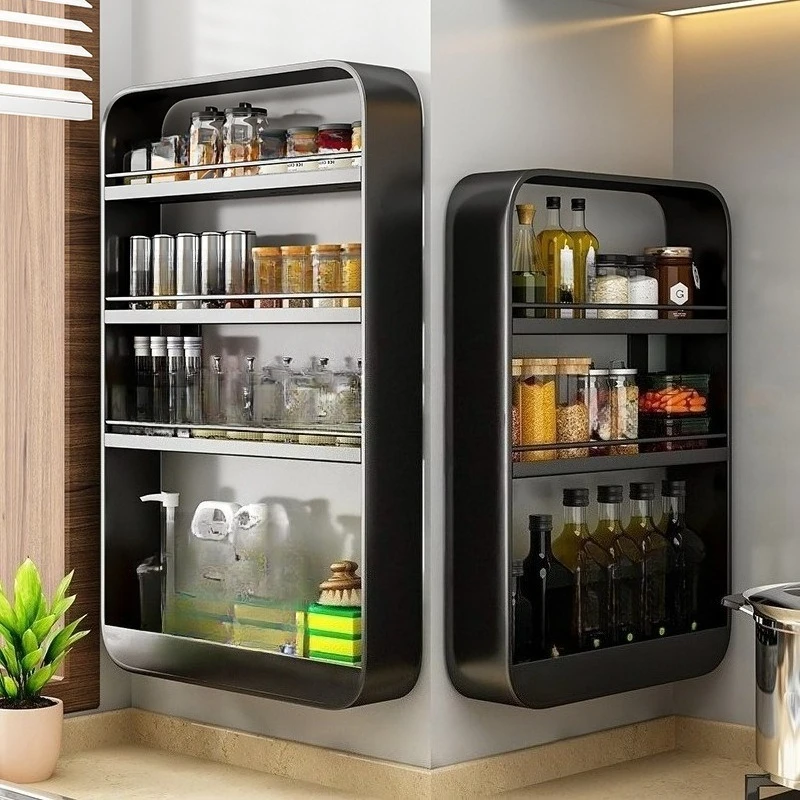 Kitchen Wall-Mounted Storage Rack No-Drill Spice Organizer Wall Bathroom Toilet Miscellaneous Storage Hanging Shelf