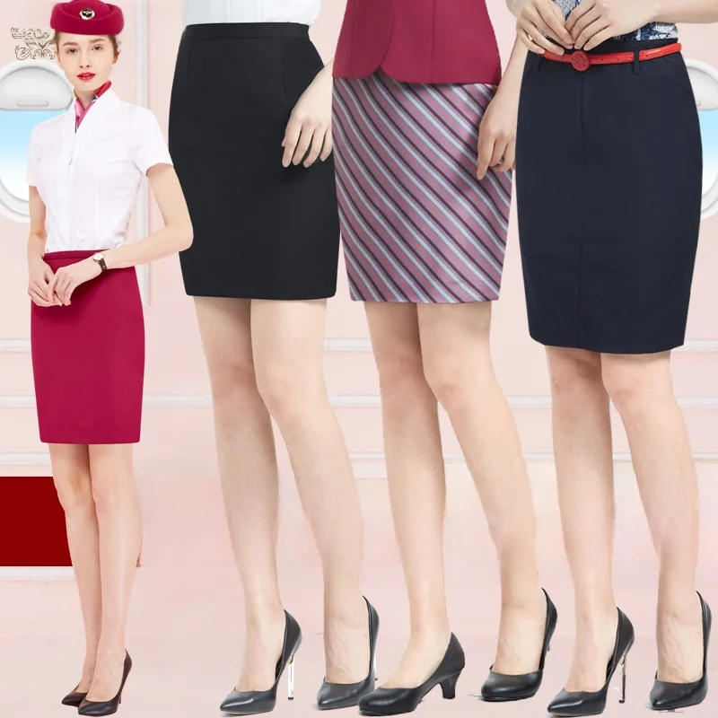 

Black Business Skirt Summer Half-length Suiting Women's Workwear Professional Stewardess Short Elastic Waist One-step Sk...