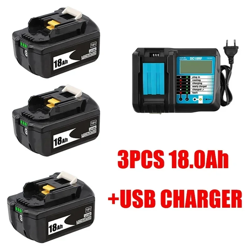 Batería original de reemplazo para Makita, pila de litio de 18V, capacidad de 18000mAh, 18.0 Ah, recargable, herramientas eléctricas con recambio de ion de litio LED, LXT, para modelo BL1860B, BL1860, BL1852