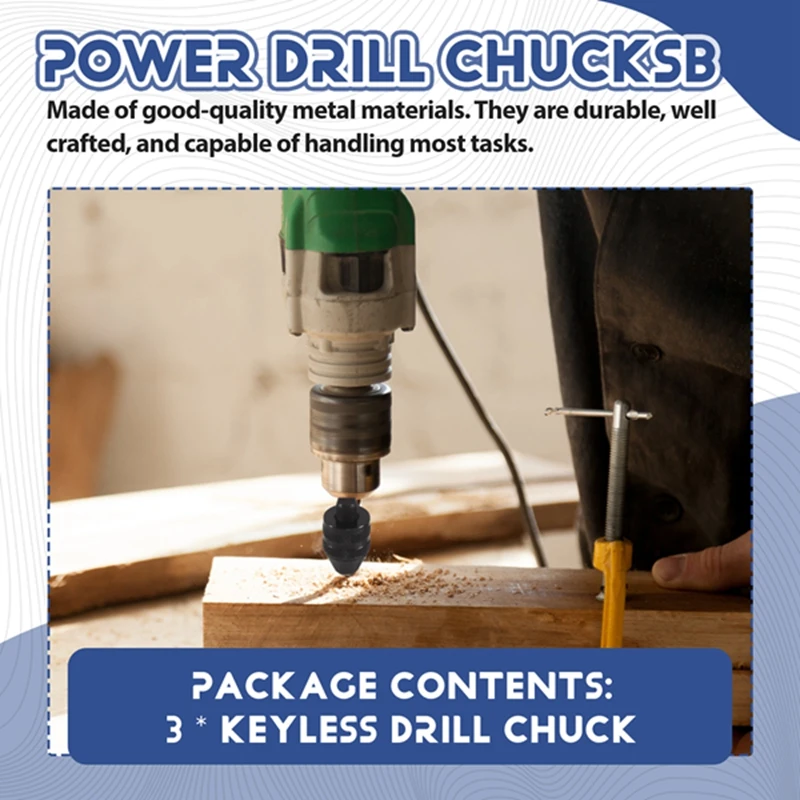 

3PCS 1/4 Inch Hex Shank Keyless Drill Chuck Quick Change Adapter Converter Impact Drills Bits, Electric Tool Accessories