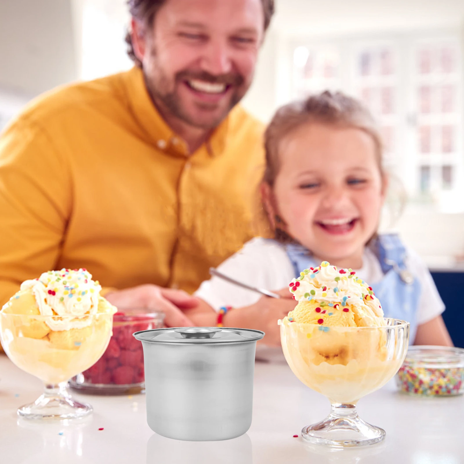

Ice Cream Stainless Steel Box Freezer Storage Containers Keeper Buckets with Lids Silver Reusable Travel