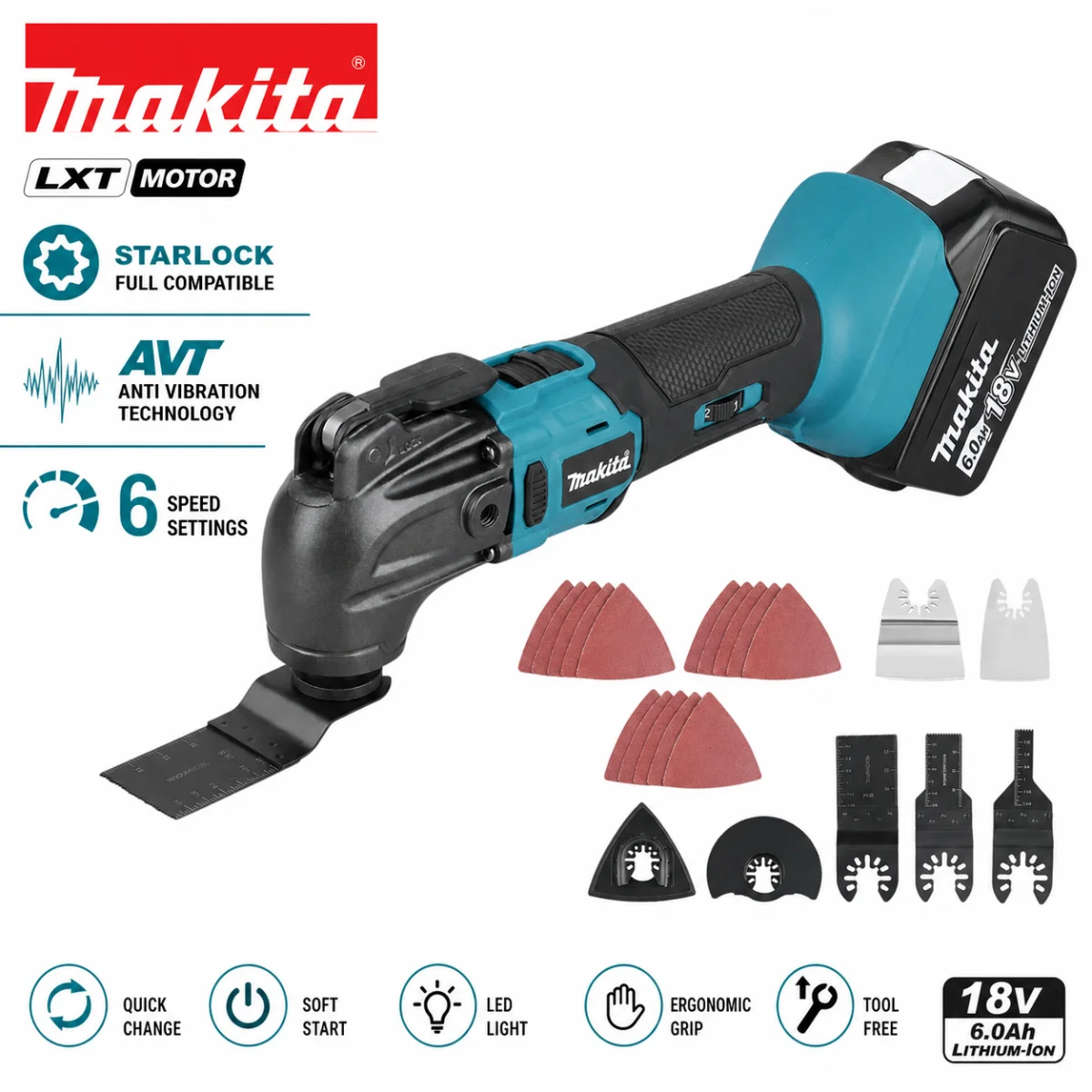 Makita DTM51 18V Battery 6‑Speed Oscillating MultiTool for Home Renovation  Electric Trimmer Scraper Multi-Functional Power Tool
