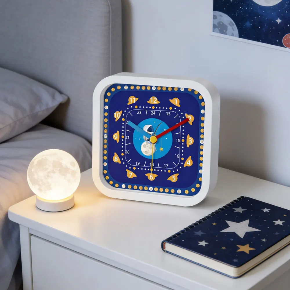 

13cm Square Alarm Clock Colored Number Student Wake-up Alarm Silent Desktop Clock Early Education Time Management Clock