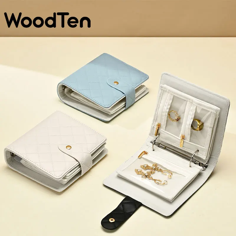 WoodTen Portable PU Leather Jewelry Storage Book Jewellery Jewelry Organizer Roll Small Anti Oxidation Jewelry Storage Bag