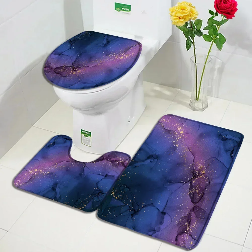 Abstract Green Marble Art Design Bathroom 3piece Set Mat Home Flannel Decoration and Accessories Floor Rug Toilet Cover 40x60 Cm