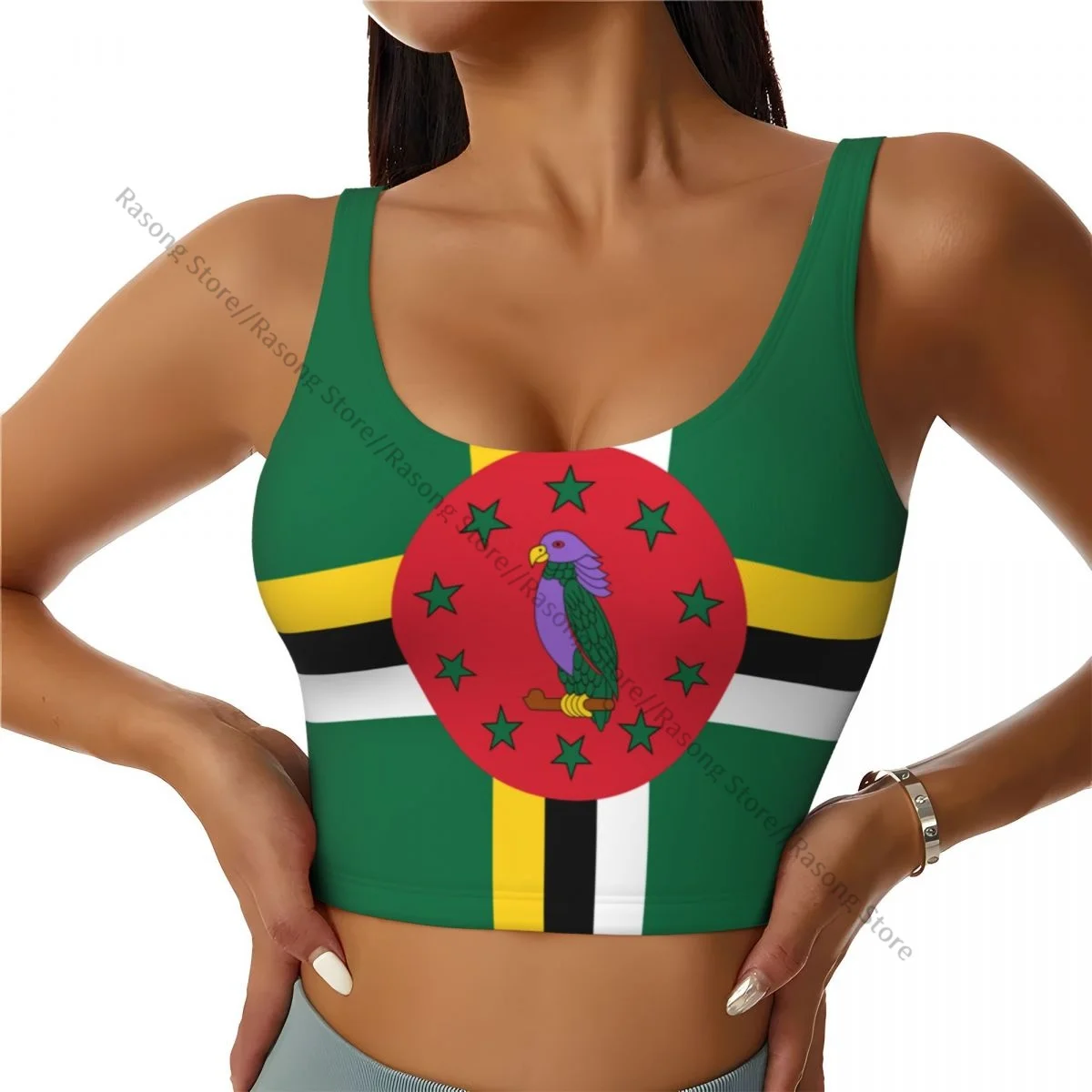 Yoga Vest Women Gym Sports Crop Tops Dominica Flag Streetwear Workout Breathable Tank Top Female