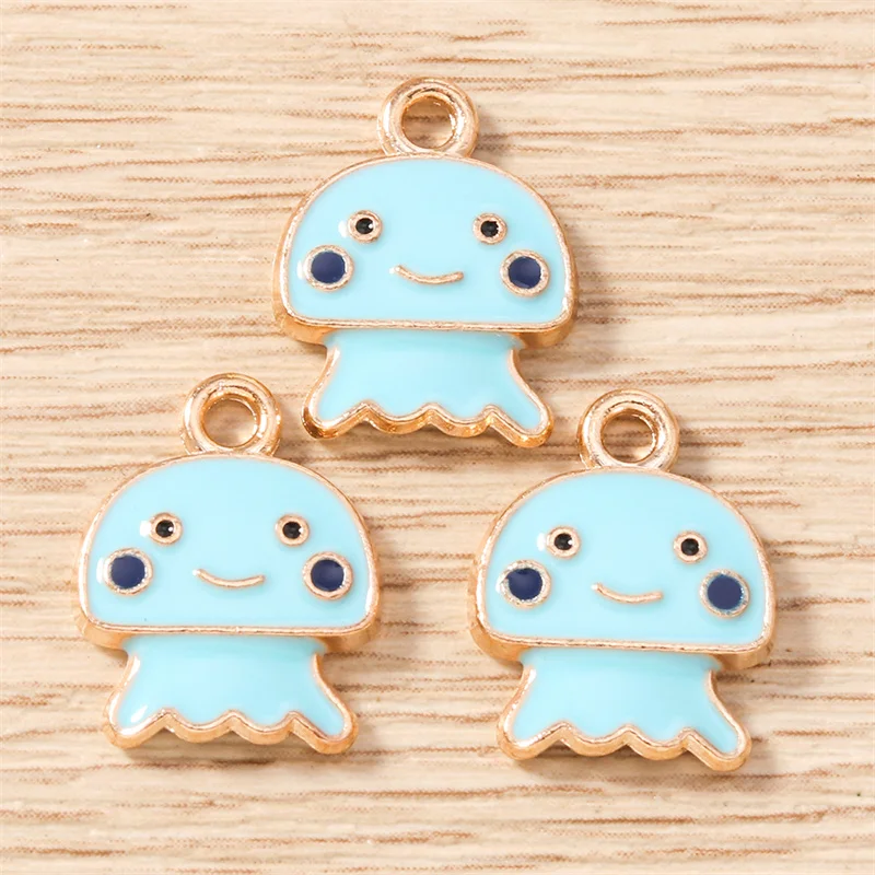 Tusember 10 piezas 12*15mm Dijes de esmalte de medusas, calamares y pulpos de dibujos animados para manualidades y creación de joyas DIY