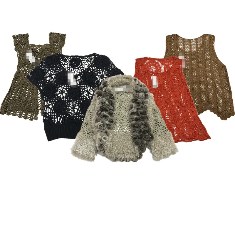 

Vintage Handmade Embroidered Double Layer Hollow out Pure Color Luxury Floated Flower Mixed Knitted Sweater for Women