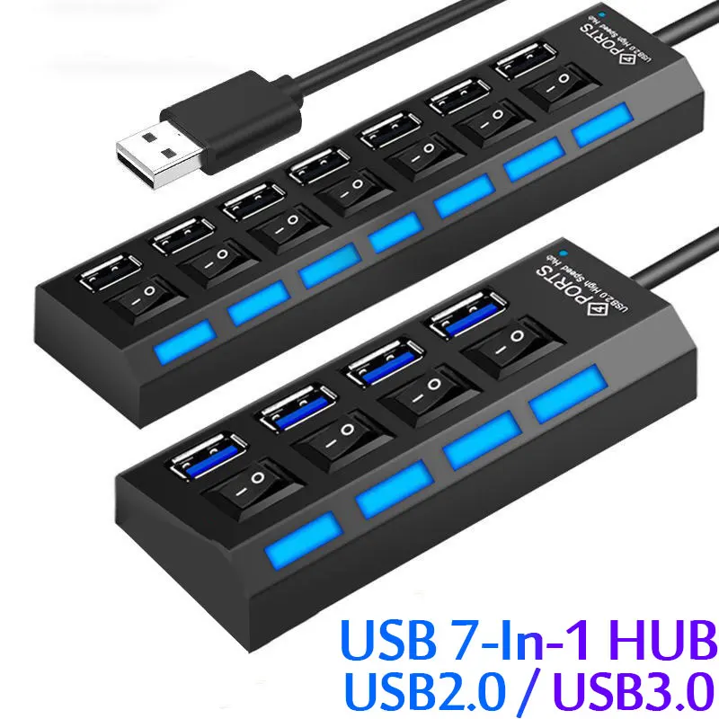 USB 2,0 разветвитель, USB 2,0, 4/7 портов, 30 см