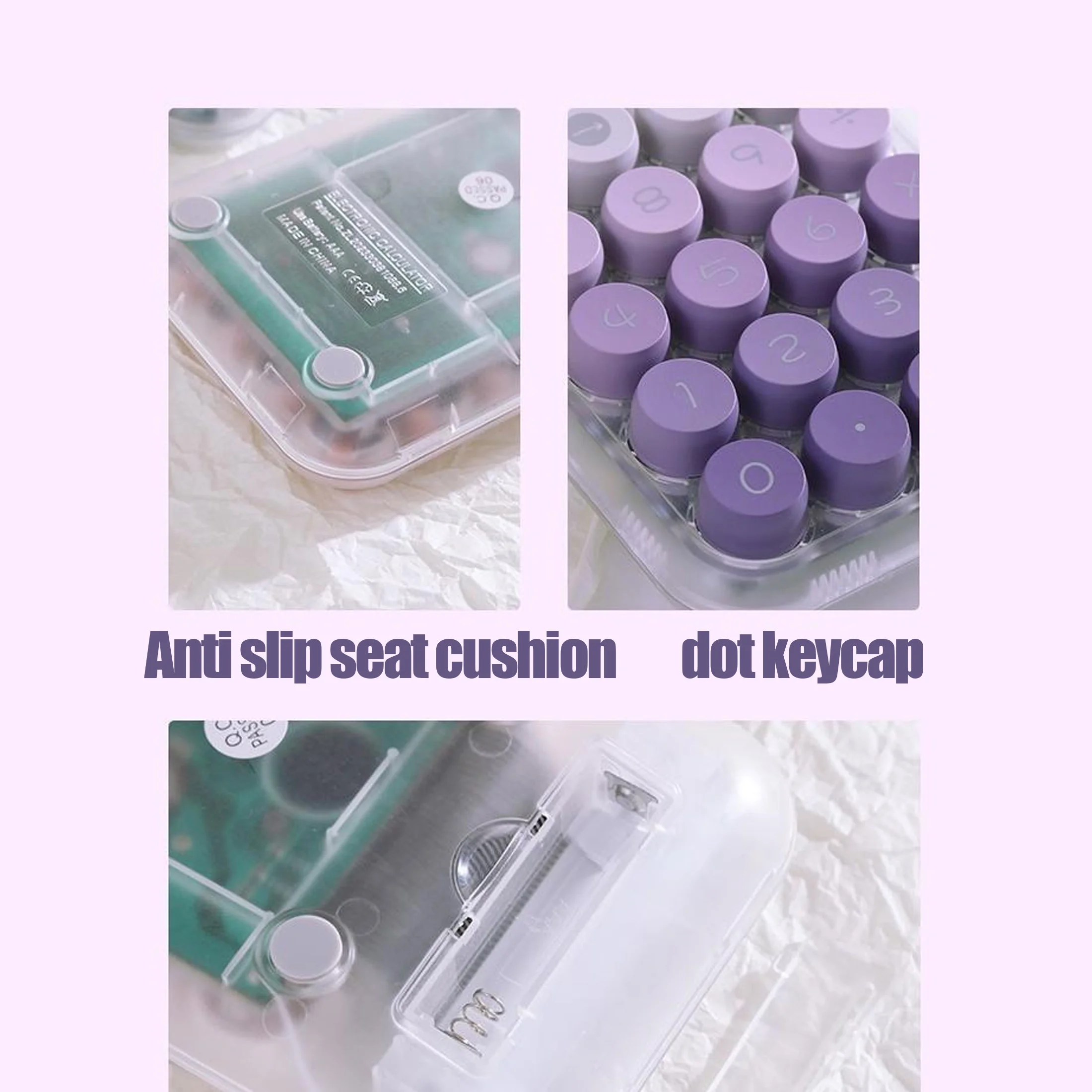 1pcTransparent Button Calculator with Large Display, Anti-Slip Base, Dot Mechanical Keys - Stylish Design for Office, Students