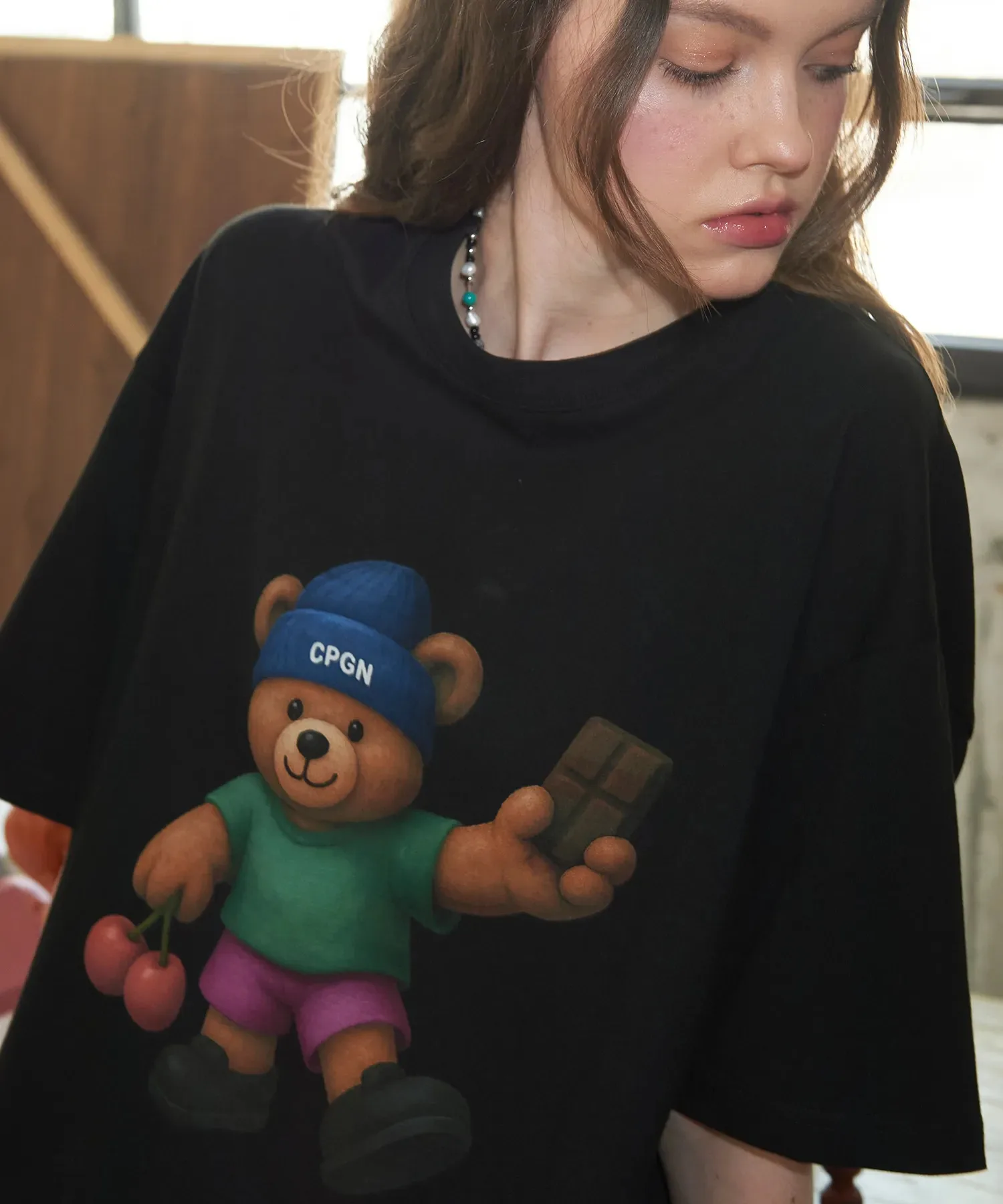 

Street Fashion Trend Cherry Bear Pattern Printing Summer Luxury Brand Cotton Men's and Women's T-Shirts Short Sleeves