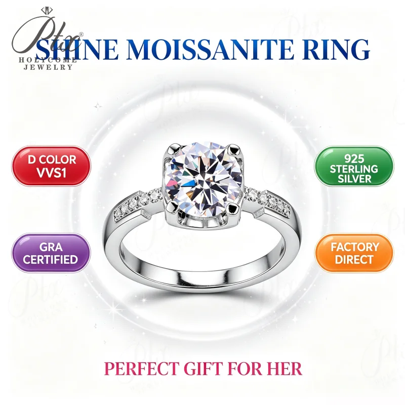 Moissanite Ring 1CT Round D Colors VVS1 GRA Certified 925 Sterling Silver Anti-allergy Factory Direct Women Wedding Ring On Sale