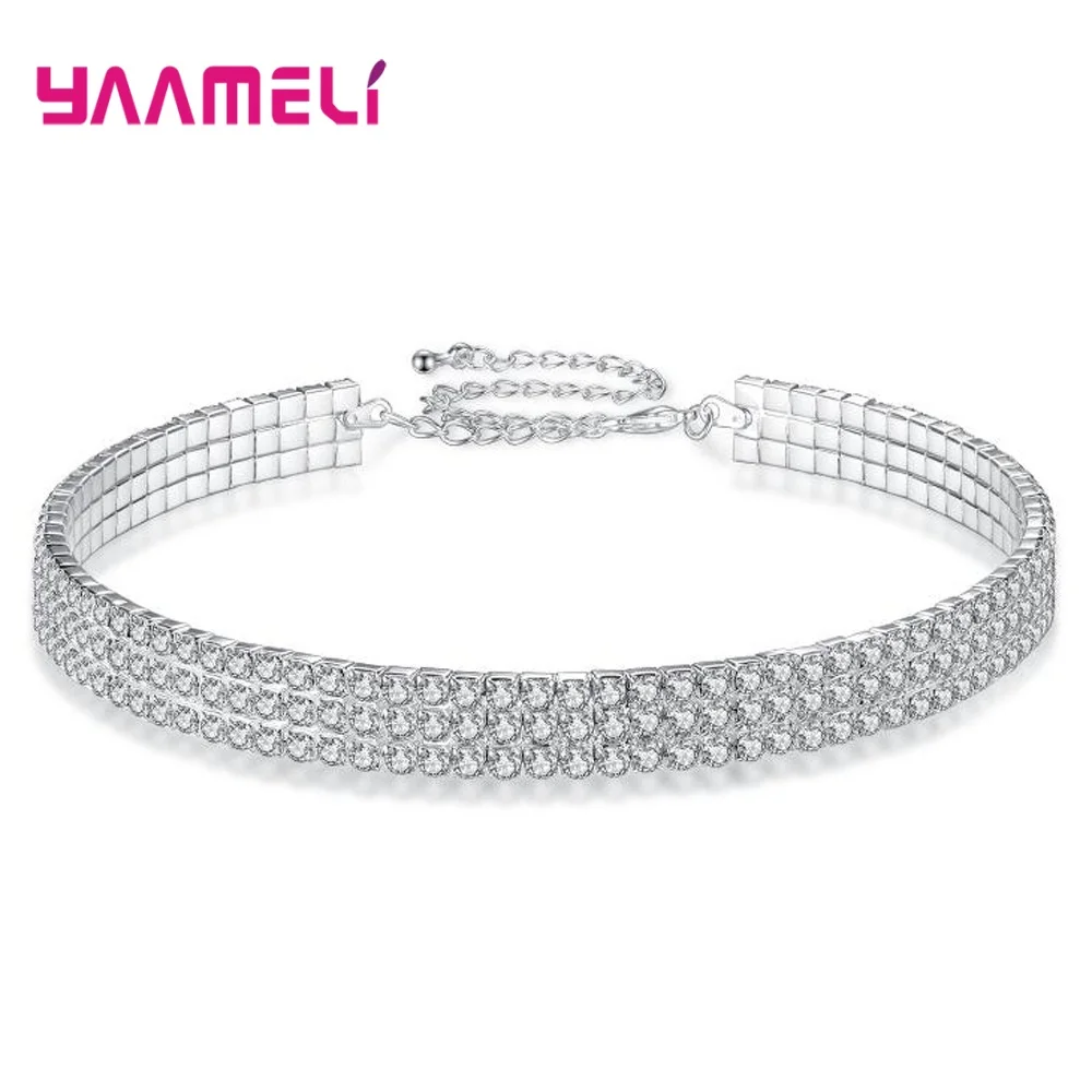 Shining Rhinestone 4 Styles Collar Choker 925 Silver Needle Iced Out Crystal Necklace Charms Statement Luxury Neck Jewelry