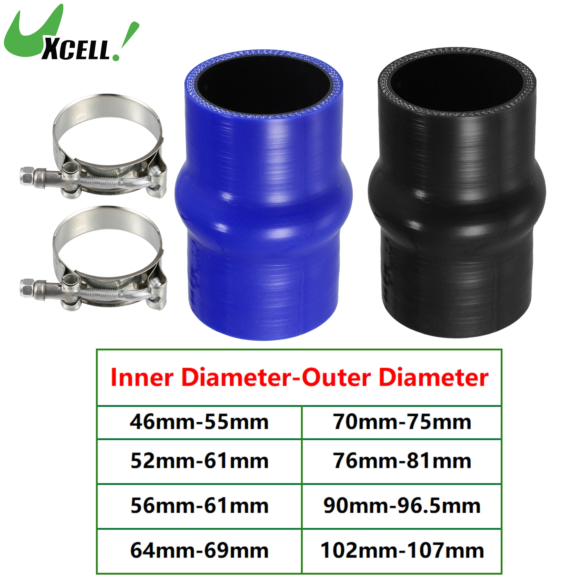 

UXCELL ID 46mm 56mm 64mm 76mm Straight Hump Coupler Silicone Hose 102mm 104mm Long Intercooler Tube Piping w/ T Bolt Clamp