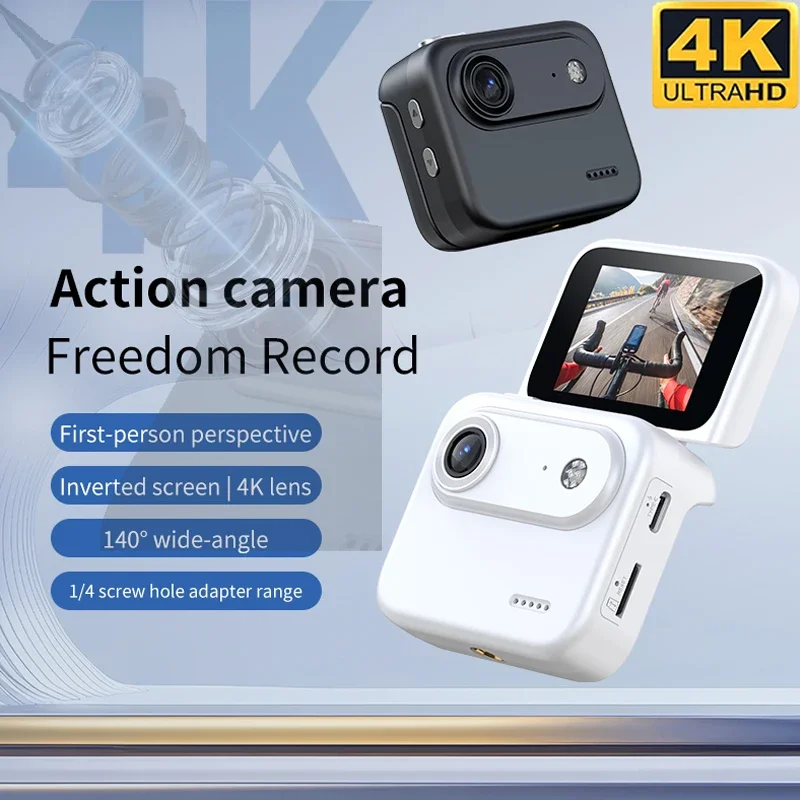 Mini 4K Sports Camera Ultra Clear Recording VLOG Recorder Flip Screen Anti Shake 143 ° Wide-angle Lens Cycling Camera New 2026