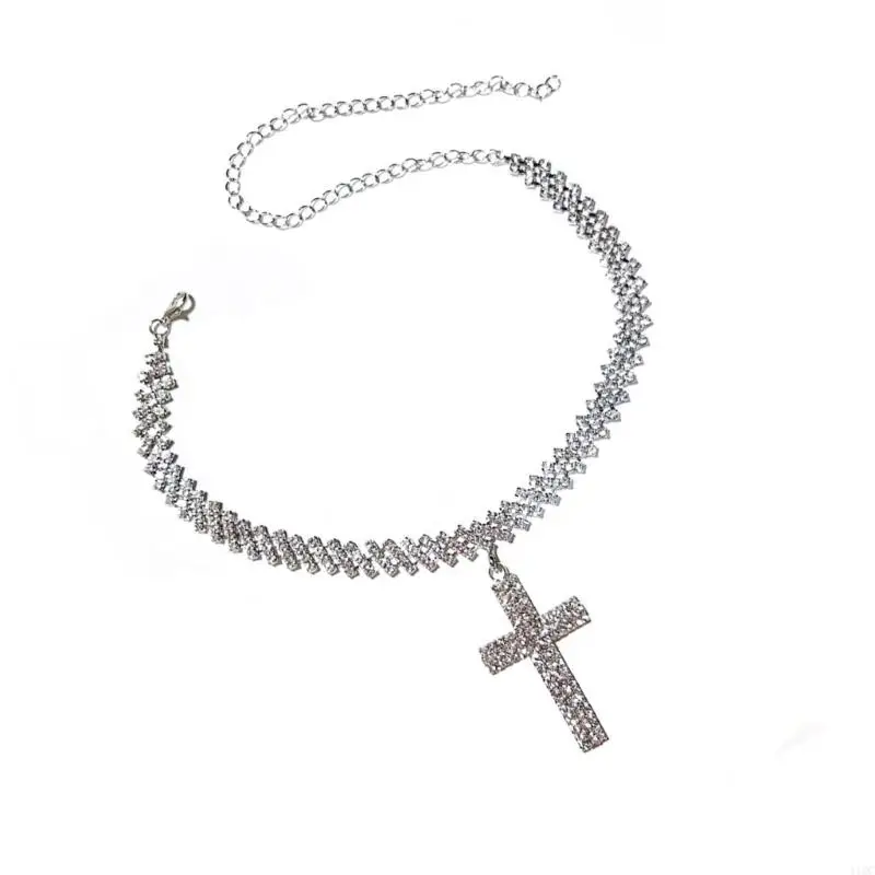 2025 جديد أنيق الراين مزين الصليب مجوهرات النحاس سلسلة التبعي لها