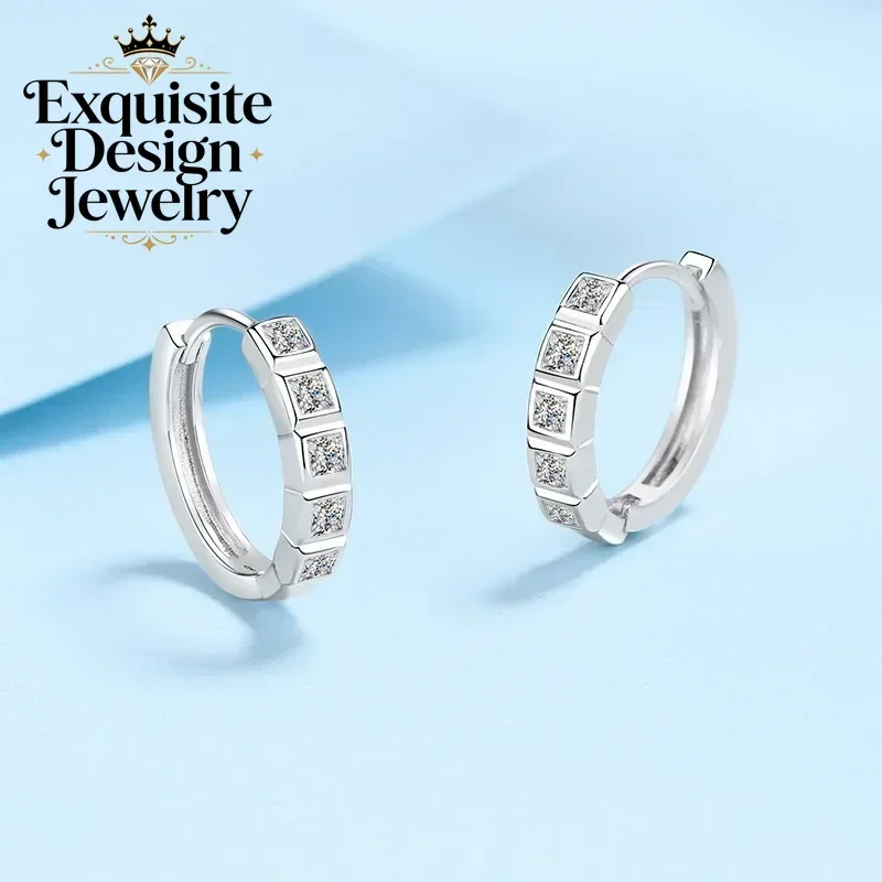 Exquisite-Design Platinum PT950 0.8ct Square Diamond Half-Circle Square-Cut Moissanite Earrings  Women's Delicate Earrings