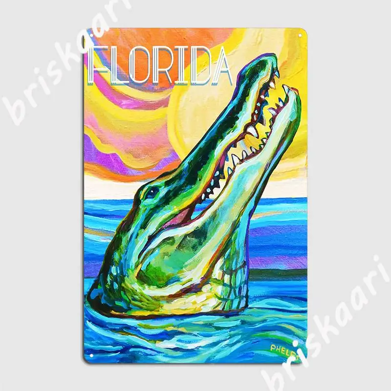 Florida Gator And Sunset Metal Sign Bar Cave Plaques Wall Mural Create Tin Sign Poster