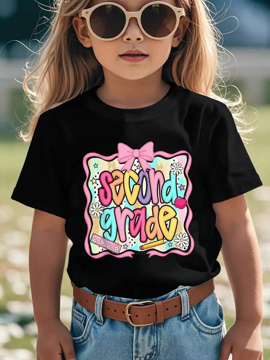 Second Grade Graphic T-Shirt For Boys And Girls, Pink Bow, ELY0704070 Gifts For Kids