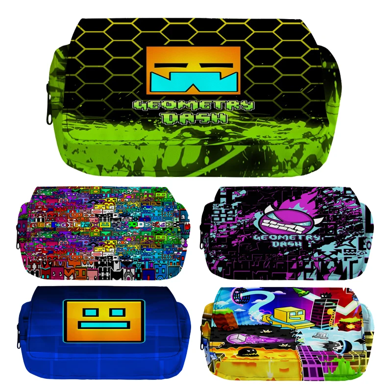 Angry Geometry Dash Pencil Cases Boys Pen Bag Pouch Gift Kawaii Girl Office Student College Stationery Organizer School Supplies