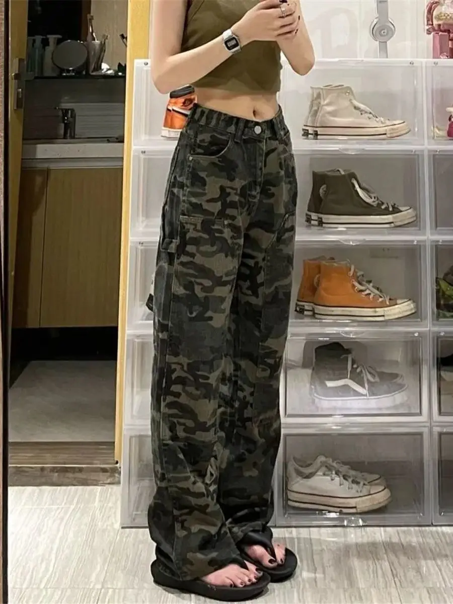 2023 Fashion Women Loose Girls Hip Hop Pants Camouflage Harajuku Baggy Jeans Female Cool Armygreen Boyfriend Pants Summer Jeans