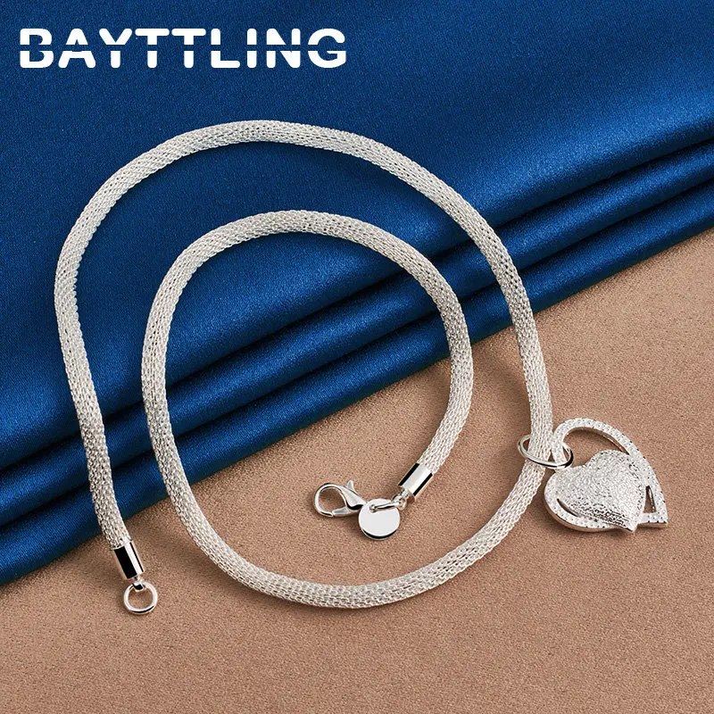 

925 Sterling Silver 45cm Frosted Heart Pendant Necklace For Women Fashion Luxury Engagement Party Jewelry Wedding Couple Gift